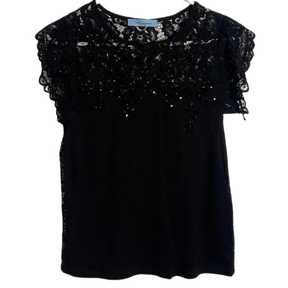 Blue Marine Black top with lace and sequins - Picture 1 of 2